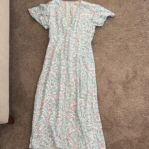 Billabong Flutter Sleeve Pink and Green Maxi Dress